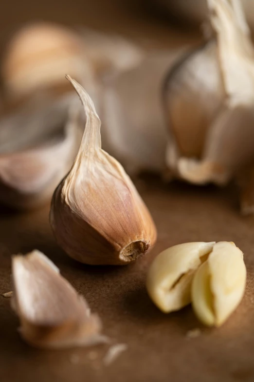 garlic cloves and cloves of garlic on a table, by Kristin Nelson, trending on pexels, poppy, dynamic closeup, 1 6 x 1 6, petite