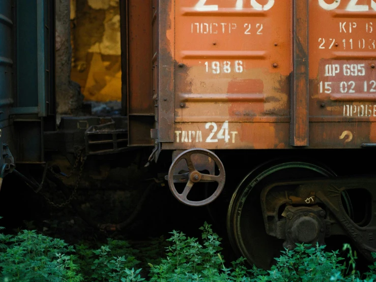 a close up of a train on a train track, inspired by Steve McCurry, unsplash, graffiti, tarkovsky color palette, rusty vehicles, ultra realistic 8k octan photo, realistic »