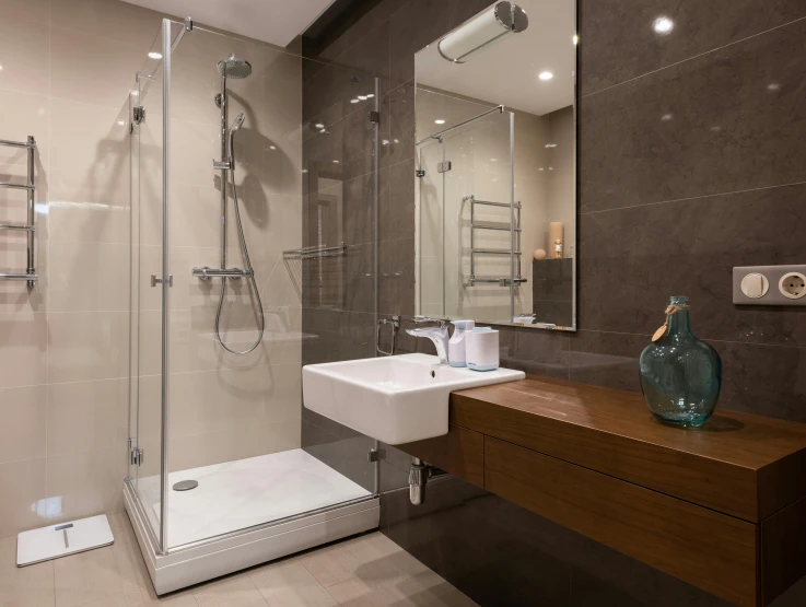 an image of a bathroom setting with shower and toilet