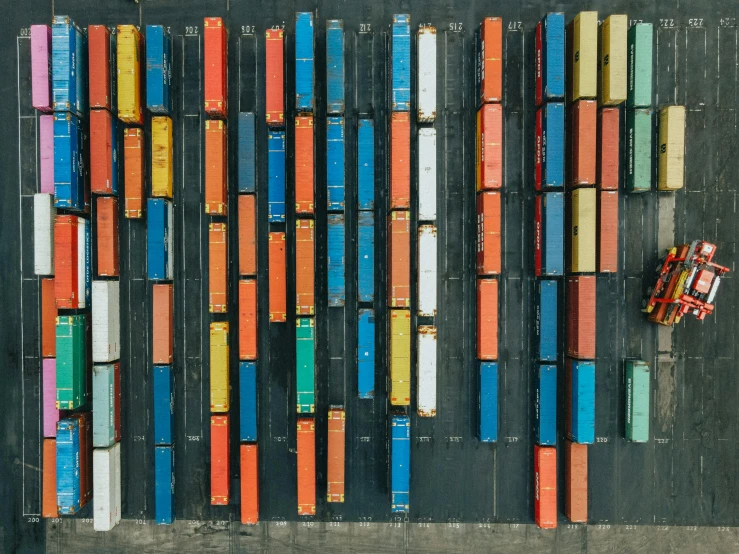 an aerial view of containers stacked on top of each other, a portrait, inspired by Andreas Gursky, pexels contest winner, multicolored, 1 6 x 1 6, multi-part, thumbnail