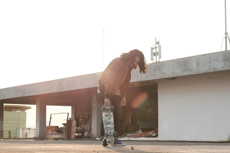 a man flying through the air while riding a skateboard, a picture, by Niko Henrichon, unsplash, happening, standing on rooftop, outlive streetwear collection, profile image, vietnam soldier with skateboard