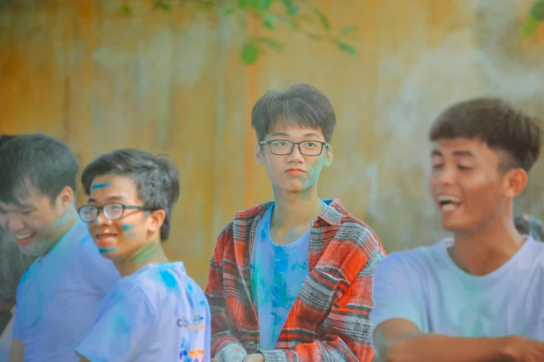 a group of young men standing next to each other, pexels contest winner, action painting, bleached colors, hoang long ly, 15081959 21121991 01012000 4k, pastel colored