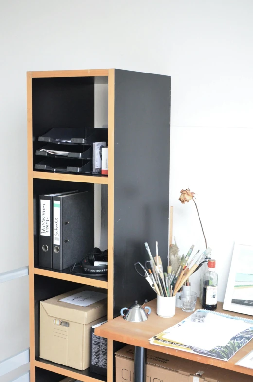 a desk with a computer on top of it, by Kamagurka, standing on a shelf, in a medium full shot, maintenance, square