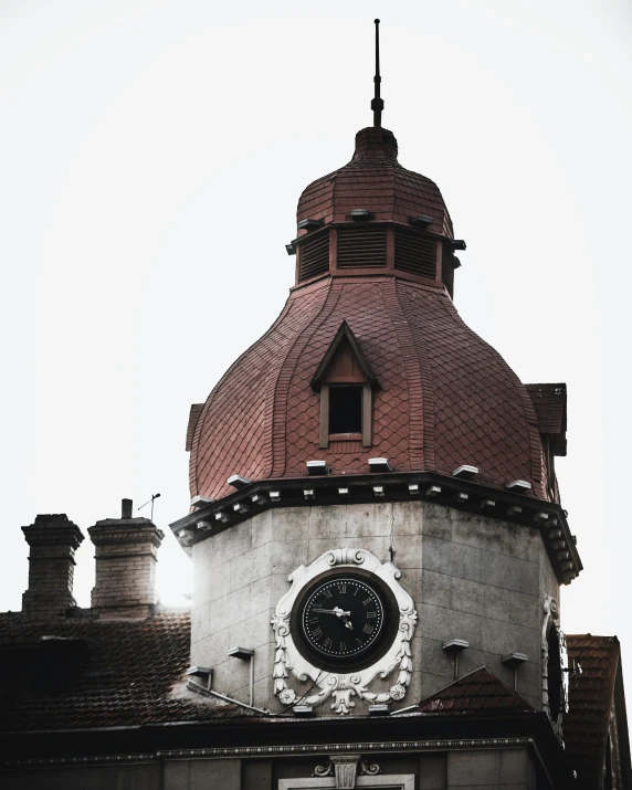 a clock that is on the side of a building, by Jacob Burck, pexels contest winner, romanesque, neoclassical tower with dome, rooftop romantic, brutalist style, inside building