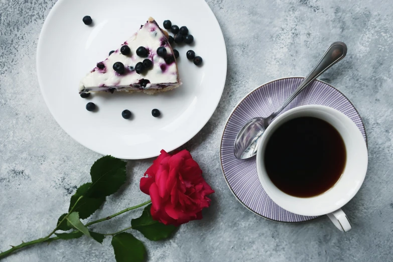 piece of cake and coffee on the table