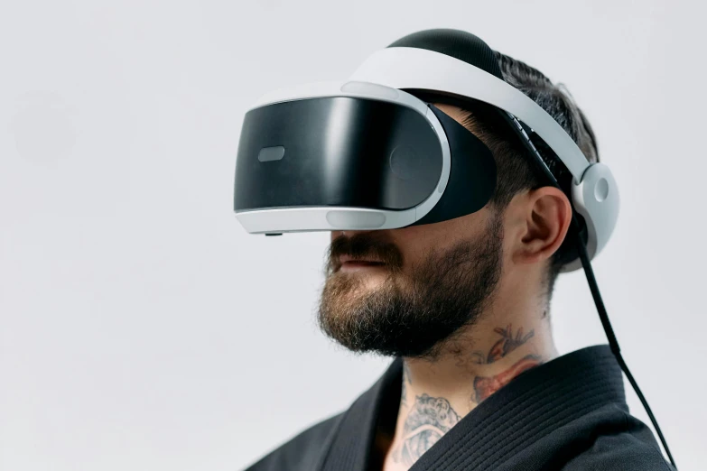 a man wearing a virtual reality headset, inspired by Kanō Hōgai, unsplash, hypermodernism, taken with sony alpha 9, avatar image, portrait of adam jensen, buddhist