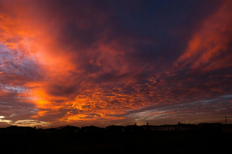 a sunset with some clouds in the sky, by Peter Churcher, happening, panorama shot, fire in the sky, high quality photo, goodnight