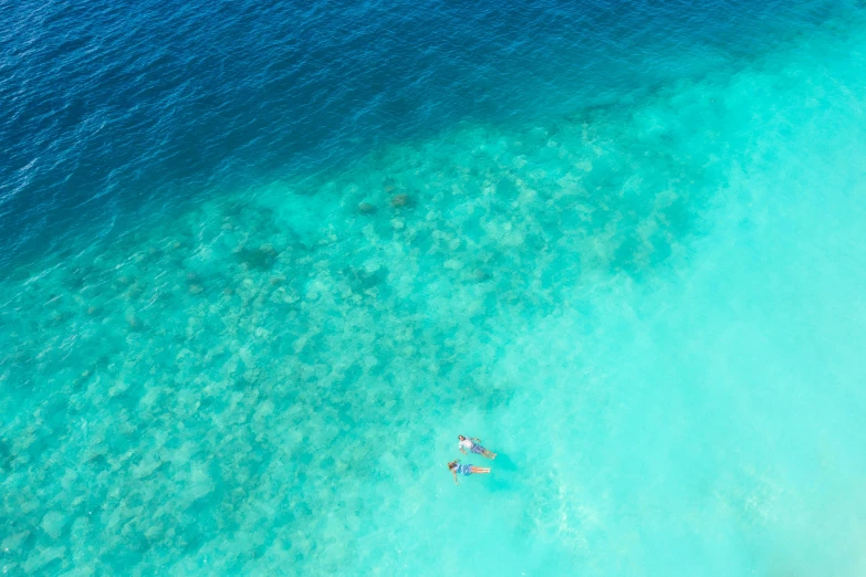 two people paddle board in the ocean