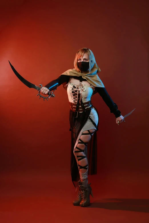 a woman in a costume holding a sword, epic ninja suit, photograph taken in 2 0 2 0, reaper of night!!!!, pvc poseable