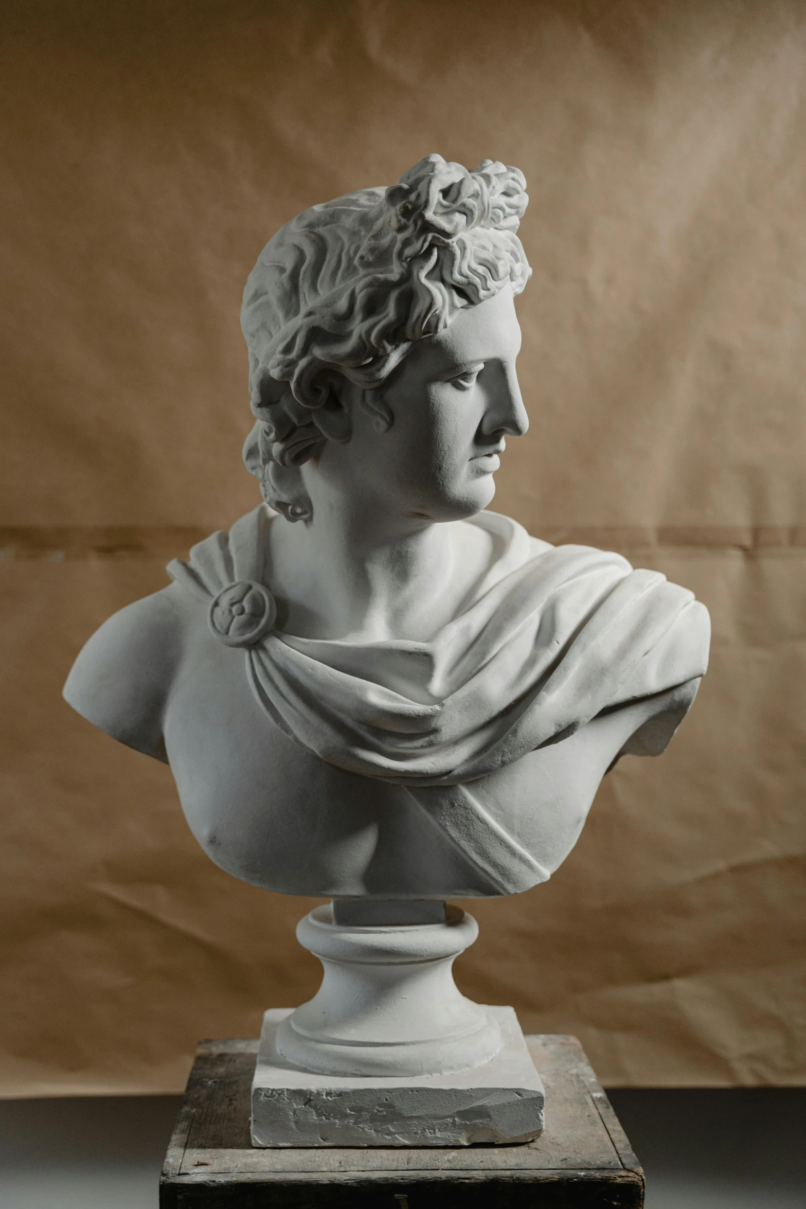 a black and white photo of a bust of a man, inspired by Antonio Canova, neoclassicism, photo courtesy museum of art, hero prop, alexander the great, upscaled to high resolution