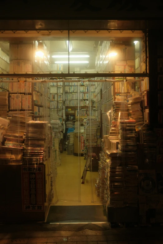 a warehouse with lots of boxes on display in front