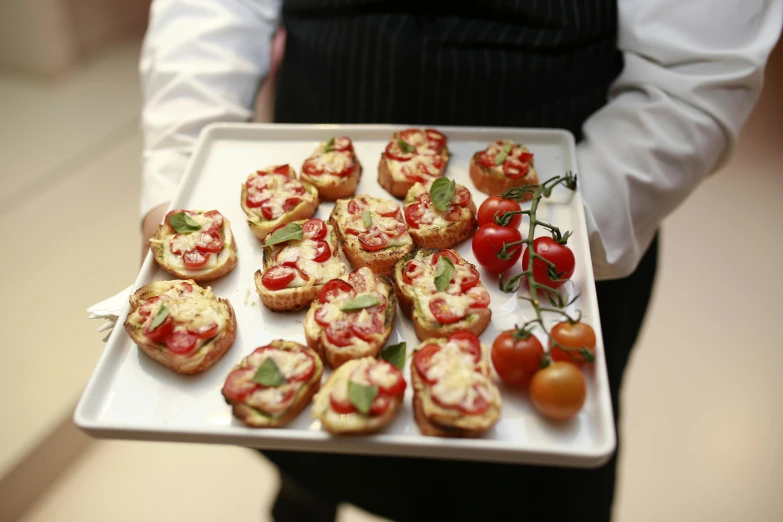 a close up of a person holding a tray of food, caparisons, mezzanine