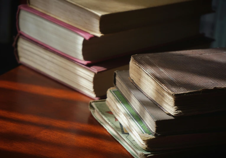 a stack of books sitting on top of a wooden table, biodiversity heritage library, evening light, thumbnail, fan favorite