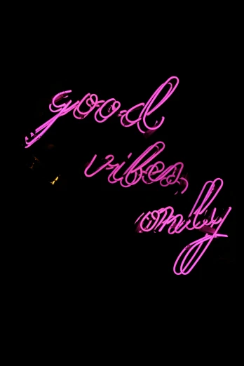 a neon sign that says good vibes simply, an album cover, reddit, ooak, 1 6 6 7, curvy, ✨🕌🌙