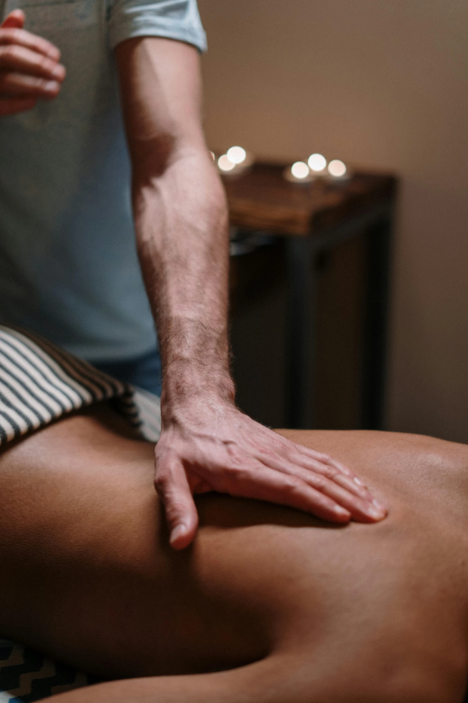 a man getting a back massage at a spa, a portrait, by Sam Black, unsplash, low detail, caucasian, ap, touch