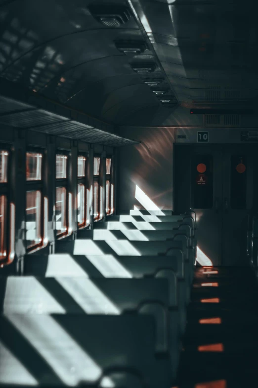 the train compartment is shown with several windows