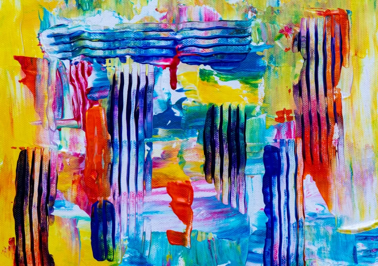 a painting with lots of different colors on it, an abstract painting, inspired by Jasper Johns, pexels contest winner, striped, beautiful art uhd 4 k, colourful clothes, glossy magazine painting