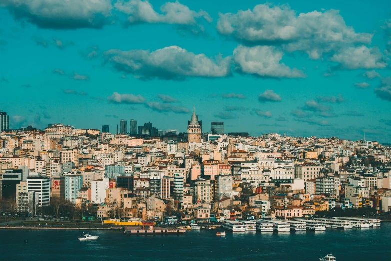 a large body of water filled with lots of boats, pexels contest winner, hurufiyya, towering over a city, mixture turkish and russian, 🚿🗝📝