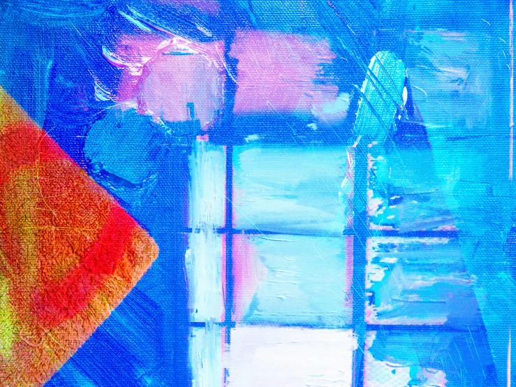 a painting of a stop sign in front of a window, inspired by Mordecai Ardon, pexels contest winner, abstract art, blue and pink, square, oil on canvas 4k, abstraction chemicals