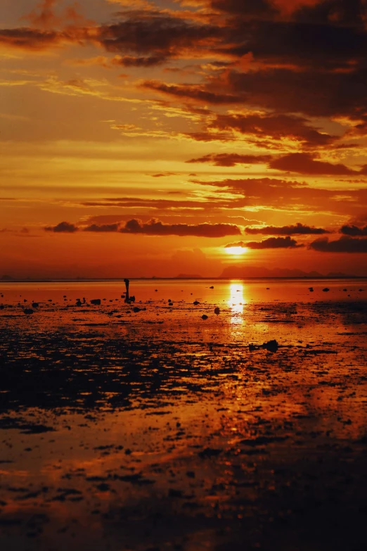 a couple of people standing on top of a beach at sunset, manila, shallow waters, ((sunset)), phot