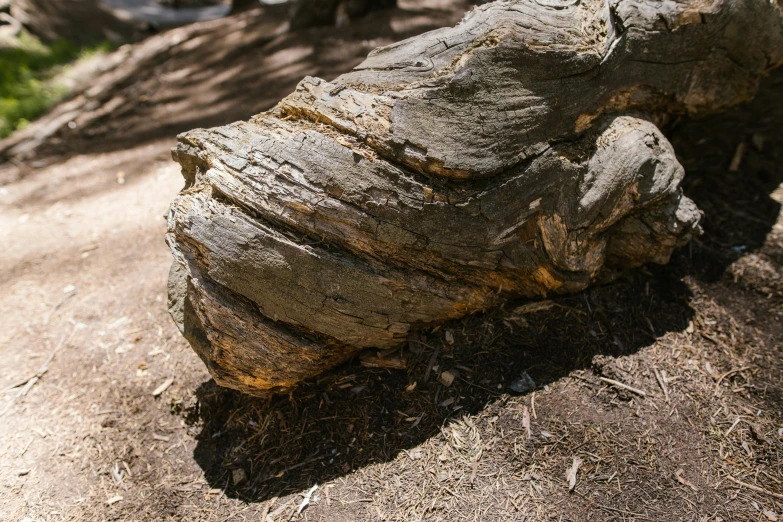 a large rock sitting on top of a dirt field