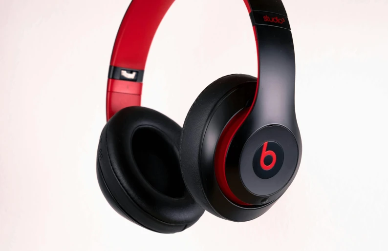 a pair of headphones sitting on top of each other, black and red only, beats, promo image, studio level quality