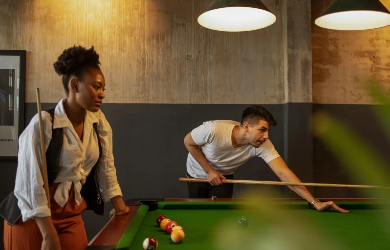 a couple of people playing a game of pool, charli bowater and artgeem, profile image, hires, mezzanine