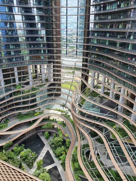 the building has circular gardens in it