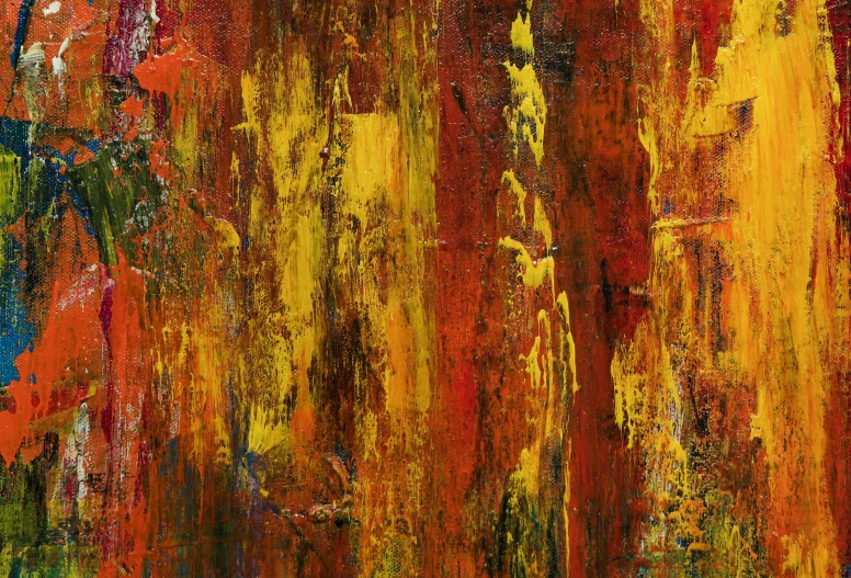 a painting with different colors of paint on it, inspired by Richter, “ iron bark, red and yellow, beautiful texture, lacquered