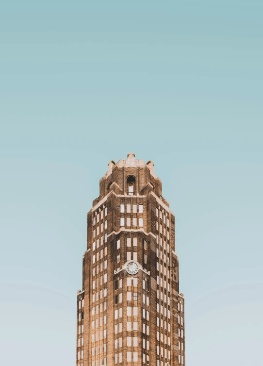 a tall building with a clock on top of it, poster art, by Tobias Stimmer, unsplash contest winner, hypermodernism, brown, cleveland, grows up to the sky, extremely detailed photo