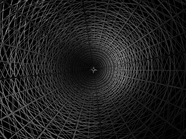 a black and white photo of a tunnel, an abstract drawing, inspired by Alexander Rodchenko, pexels, vorticism, cosmic energy wires, highly detail wide angle photo, ceiling, dark but detailed digital art