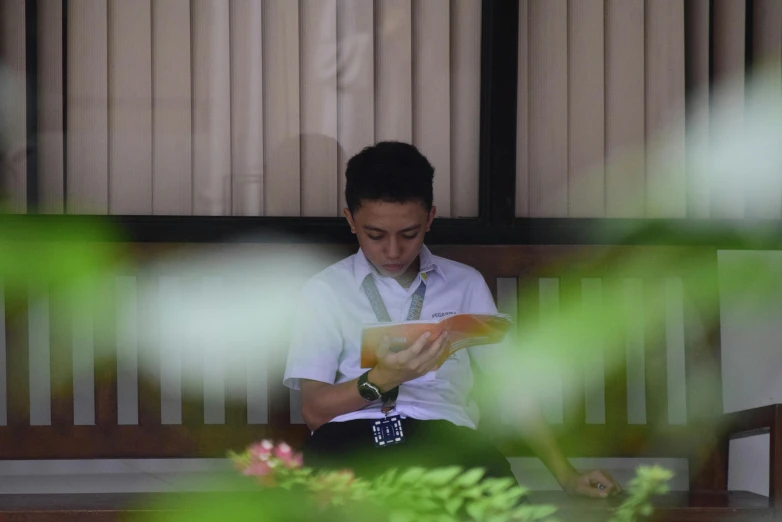 a man sitting on a bench reading a book, sumatraism, private school, profile image