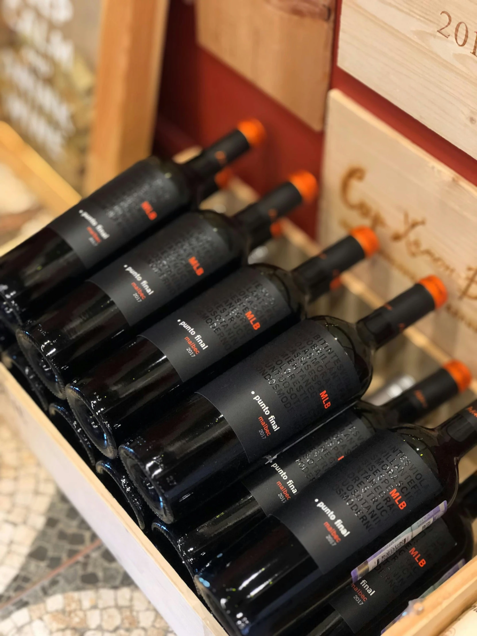 a wooden box filled with lots of bottles of wine, happening, red on black, thumbnail, san francisco, product display