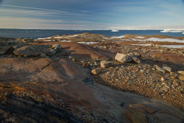 a view of the ocean from a low hillside