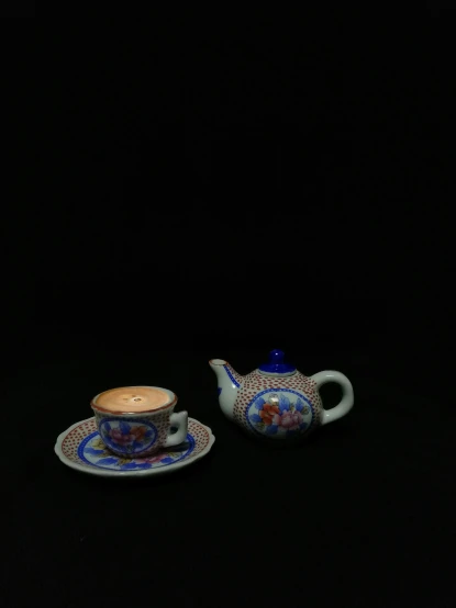 a cup and saucer sitting next to each other, yaroslav tokar, teapot : 1, vivid), square