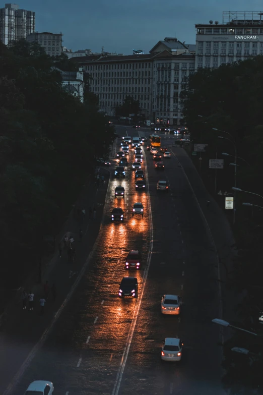 the rain has melted down on the city traffic