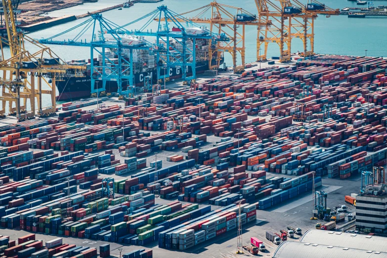 a large port filled with lots of containers, pexels contest winner, figuration libre, avatar image, instagram post, view from above, high quality product image”