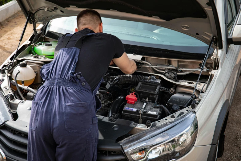 a man in overalls looking under the hood of a car, profile image, maintenance photo, instagram photo, 15081959 21121991 01012000 4k