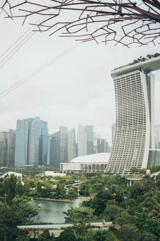 a city park with tall buildings on the other side