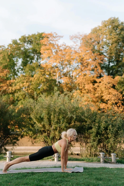 a woman doing plank exercises in the park