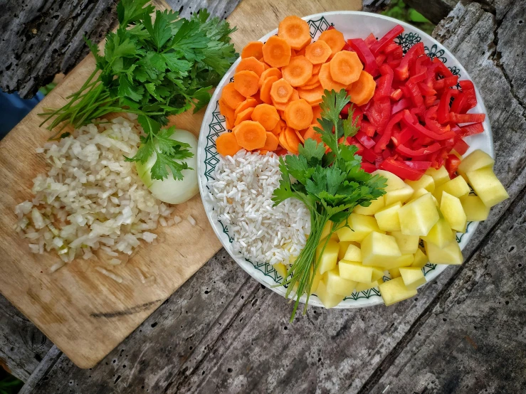 a close up of a plate of food on a table, vegetables, rice, thumbnail, listing image