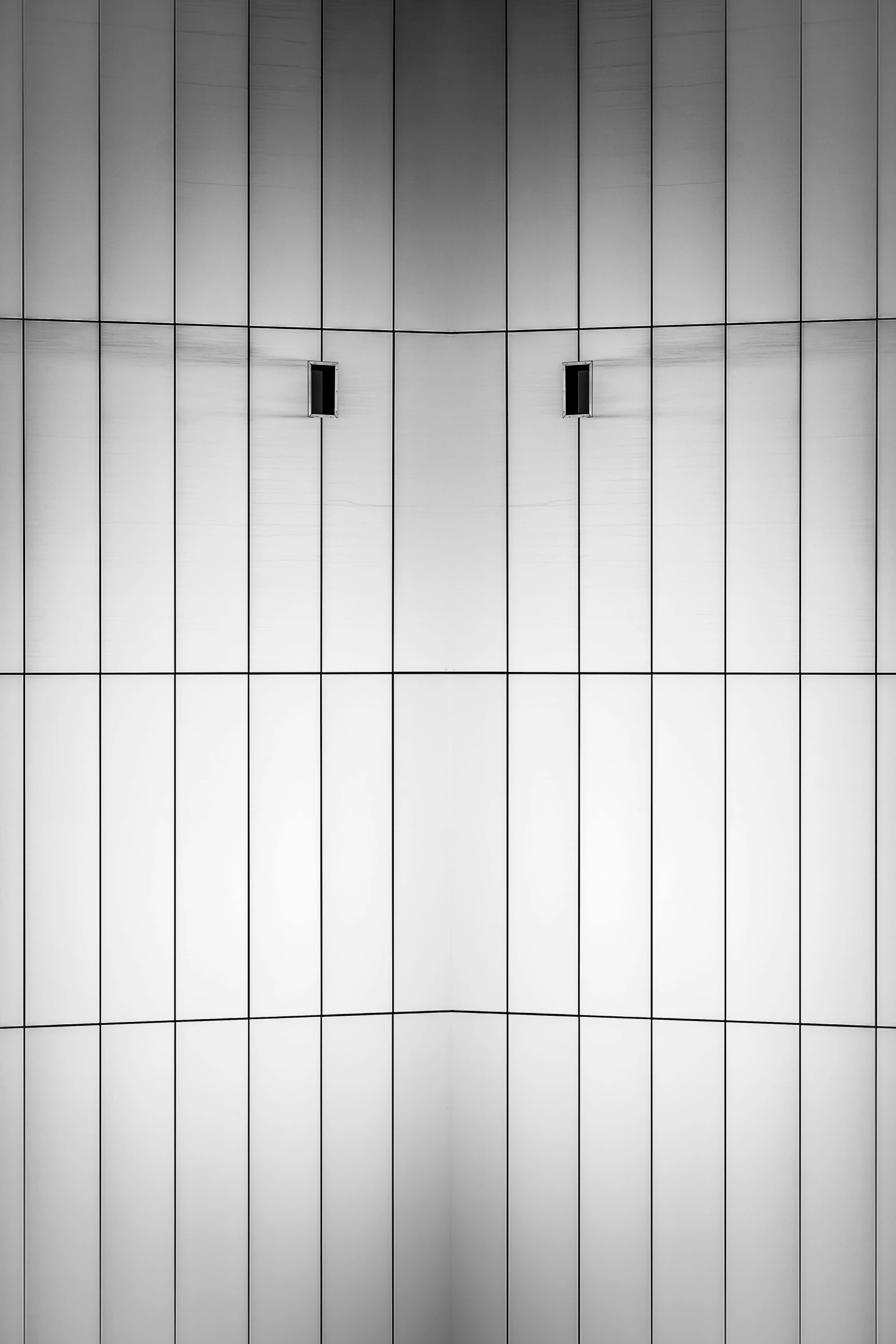 a black and white photo of two doors, by Daniel Gelon, postminimalism, symmetry!! solid cube of light, thin porcelain, metal bars, wall structure