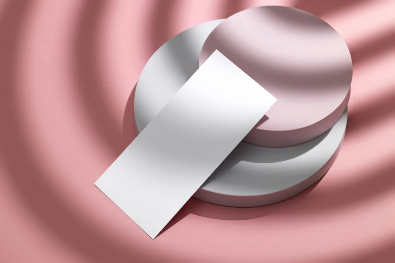 a white piece of paper sitting on top of a pink surface, an abstract sculpture, inspired by Anish Kapoor, trending on pexels, op art, product design render, titanium white, random circular platforms, promo material