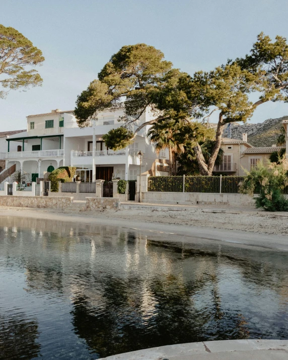 a view of a street from across the water