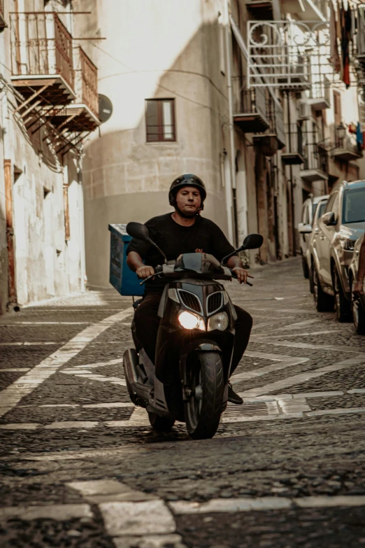 a man riding on the back of a motorcycle down a street, pexels contest winner, renaissance, running through italian town, avatar image, a fat, intense look