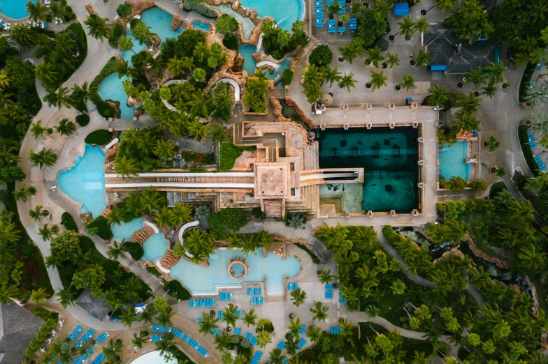 an aerial view of an artificial swimming pool