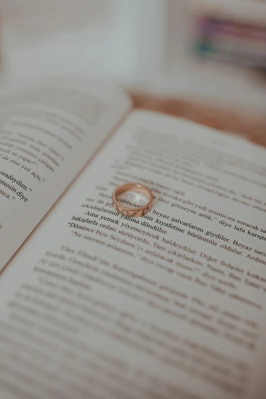 a couple of wedding rings sitting on top of a book