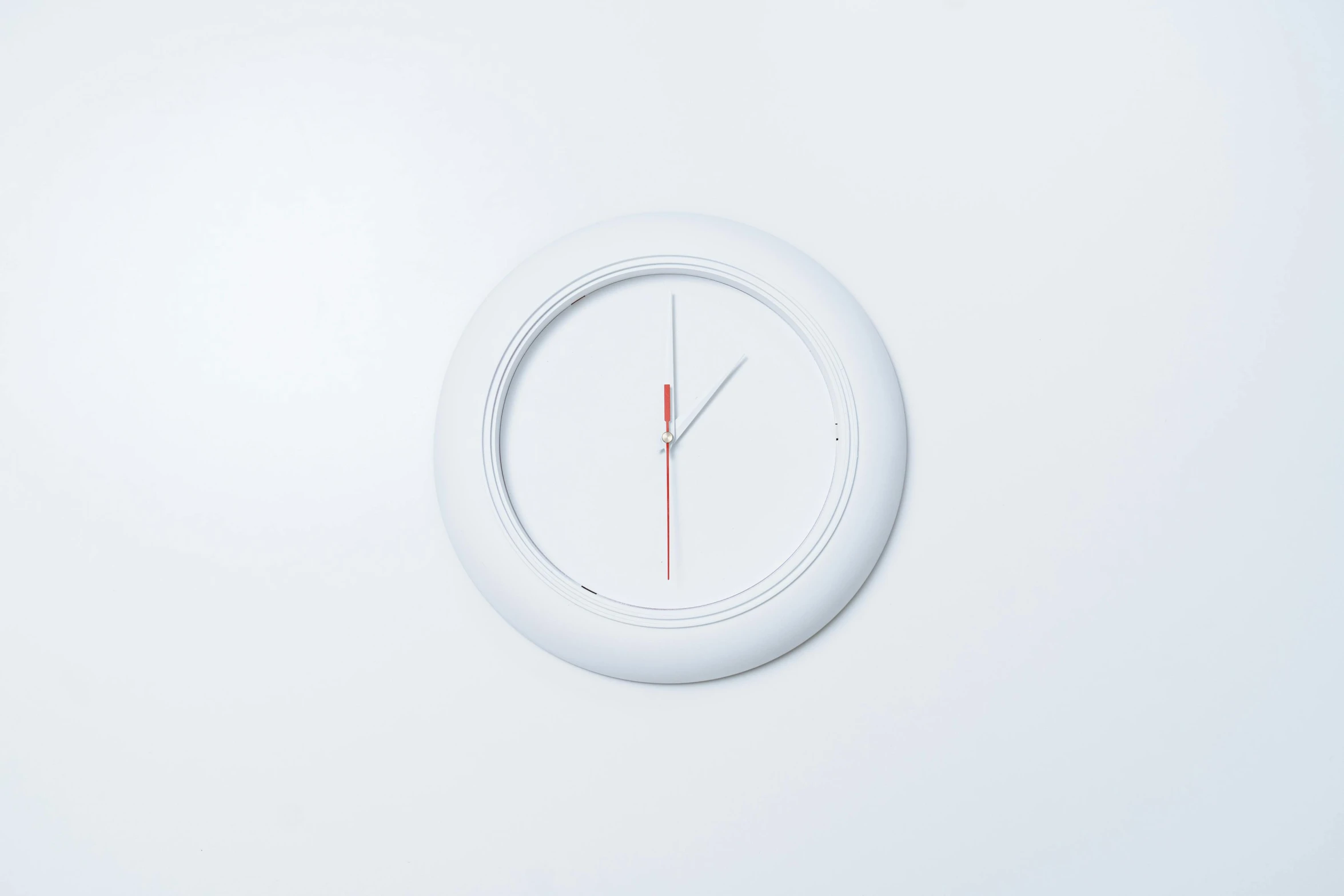 a close up of a clock on a wall, by Matthias Stom, postminimalism, full lenght view. white plastic, けもの, highly detailed product photo, image