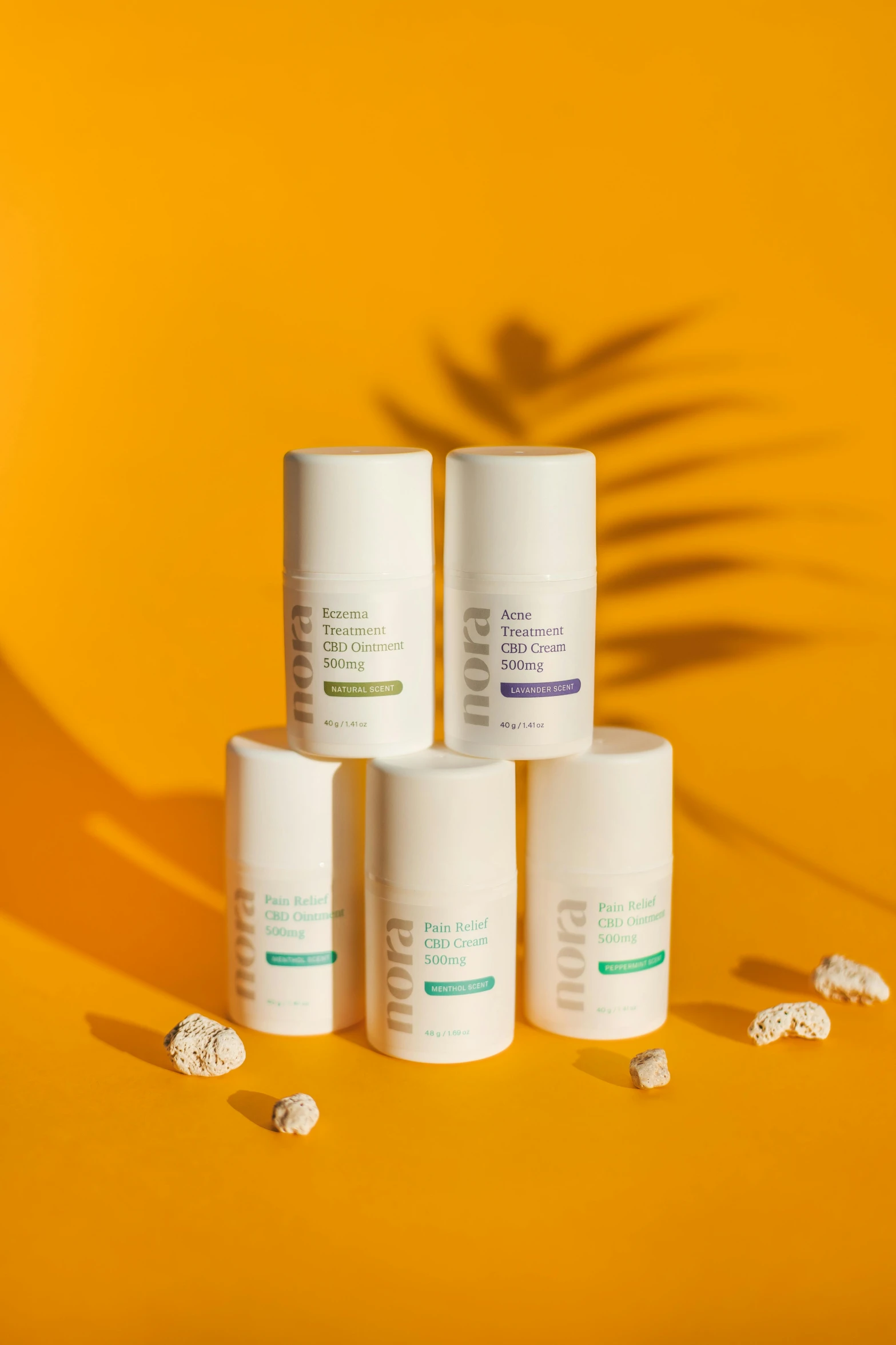 a variety of skin care products on a yellow background, by Ellen Gallagher, renaissance, adorned pillars, mint, professional product shot, tropical undertones