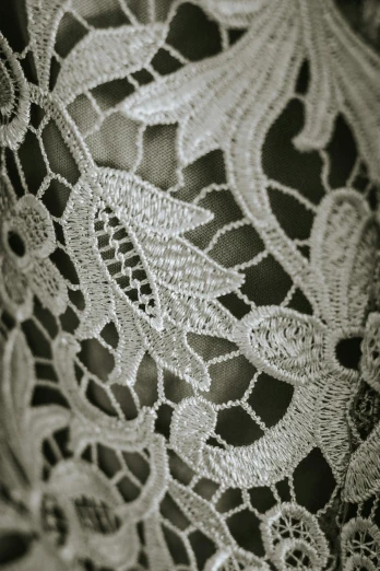 a close up of a piece of lace, unsplash, arts and crafts movement, award - winning crisp details ”, grey, tall